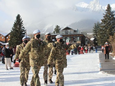 Soldiers from CFB Suffield travelled to the Remembrance Day ceremony at the Canmore Legion - Three Sisters Branch #3 on November 11. 2020. Photo Marie Conboy/ Postmedia.