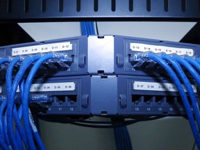 Cables provide internet service to a server.