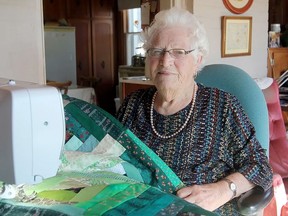 Phyllis Vanhorne, 98, in her sewing room in Kingston on Wednesday. The former Wooler resident has been making quilts since the Second World War.
STEPH CROSIER/POSTMEDIA