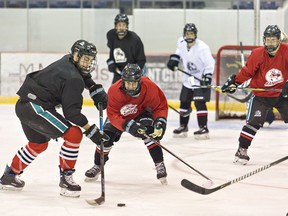 The Brantford Bandits junior B hockey players are shown practises last season at the civic centre. Expositor file photo