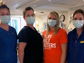 Brantford General Hospital's neonatal intensive care unit provides care for vulnerable newborns. Pictured are: RN Laura DeCarvalho, Dr. Jessica Dooley, pediatrician; Angie Fraser, clinical manager, NICU/pediatrics; and RN Sharlene Todd.