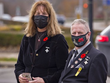 Silver Cross recipients Helen Zuidema and Richard Leary were among dignitaries invited to the Remembrance Day ceremony on Wednesday morning at the Brant County War Memorial in downtown Brantford. Zuidema's son, Trooper Larry Rudd and Leary's son Capt. Richard Leary were both killed in the Afghanistan Conflict. November 11, 2020 in Brantford, Ontario. Brian Thompson/Brantford Expositor/Postmedia Network