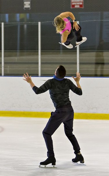 National champions Kirsten Moore-Towers and Michael Marinaro practise at the Wayne Gretzky Sports Centre in Brantford, Ontario on Tuesday November 17, 2020. Brian Thompson/Brantford Expositor/Postmedia Network