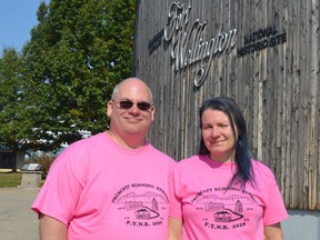 Fort Town Night Run organizers Michel and Julie Larose stand outside the visitor centre at Fort Wellington in Prescott. This year's COVID-compliant event had been approved by the health unit but was converted to a virtual run just days before its scheduled date of Sept. 26.
File photo/The Recorder and Times