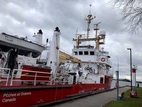 BIG VISITOR
The Canadian Coast Guard coastal research and survey vessel Limnos turned a few heads on Blockhouse Island during a Brockville stopover Friday en route to the Prescott Coast Guard base. The Limnos tied up at the tip of Blockhouse Island. (RONALD ZAJAC/The Recorder and Times)