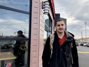 Shane Curless stands in front of the Parkedale Avenue Tim Hortons, from where he will embark on a 60-kilometre walk for Movember on Sunday morning. (RONALD ZAJAC/The Recorder and Times)