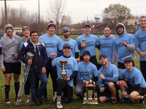 Crossfit Cornwall is the Boston Pizza Cornwall MenÕs Flag Football League playoff championship team. In front, kneeling from left, are Kyle Labelle (owner), Jarret St. John, Nathan Eamer and Tanner Smith. In back are Matt Drouin, Steve Herrington, Jeremy Latour, Derek Michaud, Grant Wilson, Kevin Che, Ryan O'Rourke, Sam Hutrchingame, Clark Veenstra and Byron de Witt.Costa Zariffi Photo/Handout/Cornwall Standard-Freeholder/Postmedia Network

Handout Not For Resale