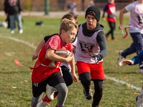 Bryce Camplin shows his athleticism through passing and running plays, the former of which was emphasized in rule adjustments for flag football. John MacGillis/Special to the Cornwall Standard-Freeholder/Postmedia Network