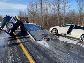 The aftermath of one of numerous collisions on icy roads in the region on Tuesday morning, this one on the Glen Road in South Glengarry, and luckily not resulting in any injuries.SD&G OPP PhotoHandout/Cornwall Standard-Freeholder/Postmedia Network

Handout Not For Resale