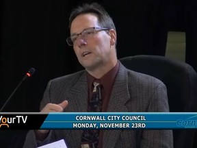 Handout Not For Resale
Coun. Dean Hollingsworth at the Nov. 23, 2020, Cornwall city council meeting. Handout/Cornwall Standard-Freeholder/Postmedia Network