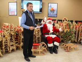 Santa stopped by Cochrane Toyota on November 16 with dealer principal Alex Baum’s order of 350 sleds to be distributed to local preschoolers.