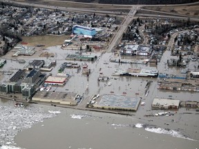 Flooded sections of downtown Fort McMurray as seen from the air on Monday, April 27, 2020. Supplied Image Rai Komarnis/McMurray Aviation ORG XMIT: POS2004291306276014