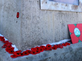 Poppies at the cenotaph outside the legion in Waterways for Remembrance Day Ceremonies on November 11, 2019. Laura Beamish/Fort McMurray Today/Postmedia Network
