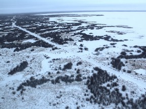 The Fort Chipewyan Winter Road, as seen from the air, on Thursday, January 16, 2020. Vincent McDermott/Fort McMurray Today/Postmedia Network