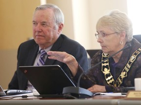 Frontenac County Warden Frances Smith, here with Frontenac Islands Township Mayor Denis Doyle, welcomed provincial funding for broadband internet improvements in Thursday's provincial budget. (Elliot Ferguson/The Whig-Standard)