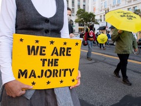 Demonstrators with ShutDown DC hold a protest to promote the counting of all votes, in Washington, D.C., on Thursday. (Saul Loeb/Getty Images)