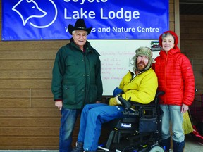 Coyote Lake Lodge is offering safe and accessible wilderness activities throughout the winter. Pictured (l-r) Ross Wein, Danny Wein and Eleanor Wein. (Lisa Berg)