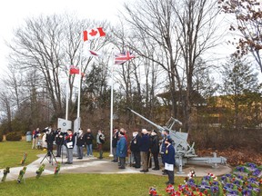 Photo by KEVIN McSHEFFREY/THE STANDARD
Neither the pandemic nor the cold wind on Remembrance Day, Nov. 11, didn’t stop the more than 100 people from attending this year’s ceremony at the cenotaph in Elliot Lake. For the story, see page 4.