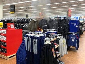 A fire inside North Bay Walmart Friday night appears to have started in the men's winter coat section.
Supplied Photo