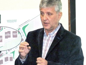 Renzo Silveri, representing Pinewood Park Drive Inc., pictured in November 2017 making a presentation to North Bay council's arena committee.  Nugget File Photo