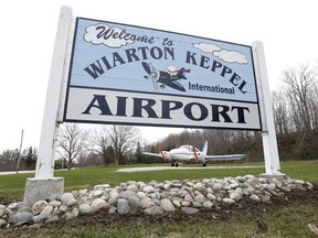 An entrance sign at the Wiarton Keppel International Airport is seen in this file photo.