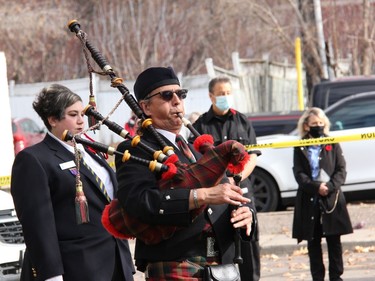 Piper Randy Briand plays the Lament during Remembrance Day ceremonies in the City of Pembroke on Nov. 11. Anthony Dixon