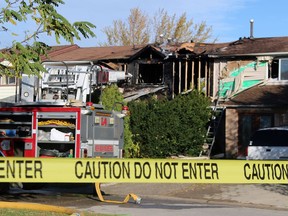 Damage from one of two fires that broke out in the early morning of Nov. 3 on Sarnia's Lanark Court is shown here. (Paul Morden, The Observer)
