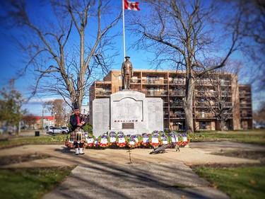 Eddie Babcock of Sarnia visited and played Amazing Grace at several cenotaphs in Lambton County for Remembrance Day. (Submitted)