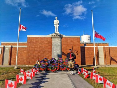 Eddie Babcock of Sarnia visited and played Amazing Grace at several cenotaphs in Lambton County for Remembrance Day. (Submitted)