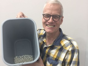 George Esser holds up the first test batch made at ITL Health's Sarnia location. The supplement company that's been operating in Europe for more than a decade started this month producing in Sarnia. (Submitted)