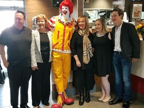 From left are Peter Buckley, Colleen Buckley’s mother Patricia De Anna, Ronald McDonald, Colleen Buckley, daughter Adelaide Buckley and son Peter Buckley. Handout/Sarnia Observer/Postmedia Network