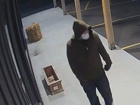A person of interest and vehicle were captured on security surveillance and the Norfolk County OPP Detachment is seeking the public's assistance in identifying the person and vehicle involved. (OPP PHOTO)