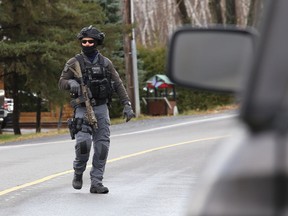 Greater Sudbury Police were on the scene of a robbery at Rexall Pharmacy on Bancroft Drive and Second Avenue in Sudbury, Ont. on Sunday November 1, 2020. K9 and tactical officers were deployed.