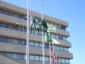 Flags at Tom Davies Square in Sudbury. City council voted earlier this week to reject a lobbyist registry; many thought it would just be another level of unnecessary bureaucracy.