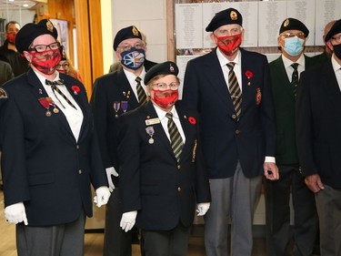 Participants take part in a Remembrance Day service at Branch 564 of the Royal Canadian Legion in Sudbury, Ont. on Wednesday November 11, 2020. John Lappa/Sudbury Star/Postmedia Network