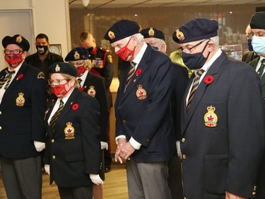 Participants take part in a Remembrance Day service at Branch 564 of the Royal Canadian Legion in Sudbury, Ont. on Wednesday November 11, 2020. John Lappa/Sudbury Star/Postmedia Network