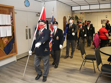Participants take part in a Remembrance Day service at Branch 564 of the Royal Canadian Legion in Sudbury, Ont. on Wednesday November 11, 2020. John Lappa/Sudbury Star/Postmedia Network