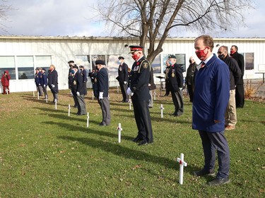 Participants take part in a Remembrance Day service at Branch 76 of the Royal Canadian Legion in Sudbury, Ont. on Wednesday November 11, 2020. John Lappa/Sudbury Star/Postmedia Network