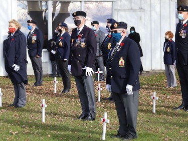 Participants take part in a Remembrance Day service at Branch 76 of the Royal Canadian Legion in Sudbury, Ont. on Wednesday November 11, 2020. John Lappa/Sudbury Star/Postmedia Network