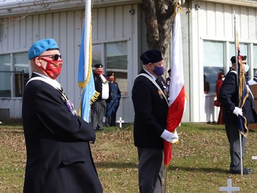 Participants take part in a Remembrance Day service at Branch 76 of the Royal Canadian Legion in Sudbury, Ont. on Wednesday November 11, 2020. John Lappa/Sudbury Star/Postmedia Network