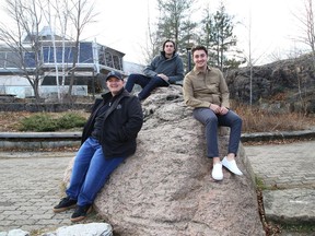 Hosts Alex Cimino, left, Tommy Vlahos, right,  and producer Mason Savage have created a podcast called Behind the Bench. John Lappa/Sudbury Star/Postmedia Network