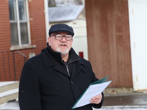 Greater Sudbury Mayor Brian Bigger makes a point at press conference in Sudbury, Ont. on Monday November 23, 2020.