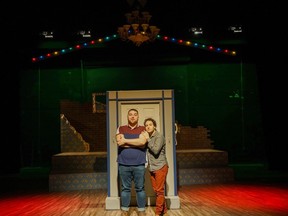Jake Deeth (left) and Alessandro Costantini each play 11 characters in YES Theatre's production of Bed & Breakfast. Supplied
