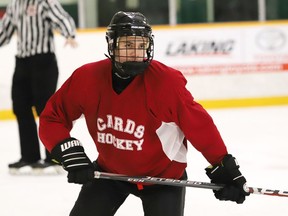 Jordan Faught, of the St. Charles Cardinals, takes part in a scrimmage with teammates at Carmichael Arena in Sudbury, Ont. on Wednesday November 25, 2020. John Lappa/Sudbury Star/Postmedia Network