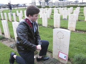 Saugeen District Secondary School history student Tommy Tissler pays his respects at the gravesite of a Kenora soldier at the Cassino War Cemetery during a class tour to Italy in 2016. Among those buried in this war cemetery is Harry Robinson of Timmins who served with the Canadian forces during the Second World War. Soldiers buried here participated in the battle of Monte Cassino, one of the fiercest in the Italian campaign.

Submitted