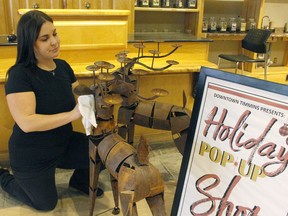 Brianna Grimaldi, project assistant with the Downtown Timmins Business Improvement Association (BIA), was shining some of the reindeer decorations that will be on display at Christmas pop-up shop which kicks off a new season on Saturday, Nov. 28.

RICHA BHOSALE/The Daily Press