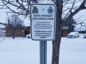 Wetaskiwin RCMP in Partnership with the City of Wetaskiwin By-Law Enforcement Services have set up a safe exchange site for residents to buy and sell goods from internet transactions, such as purchases set up through websites like Facebook, Kijiji and/or Craigslist etc.. Look for this sign at the detachment parking lot.