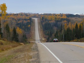 Fall colours brighten Highway 881 south of Anzac, Alta. on October 1, 2020. Sarah Williscraft/Fort McMurray Today/Postmedia Network