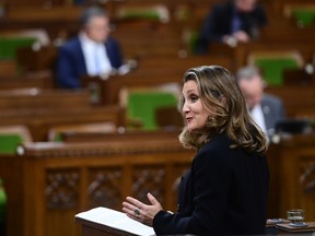 Finance Minister Chrystia Freeland presented the numbers in her long-awaited fiscal update Monday afternoon in the House of Commons on Parliament Hill in Ottawa on Monday, Nov. 30. CANADIAN PRESS/SEAN KILPATRICK