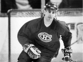 Canadiens defenceman Chris Chelios at practice on April 17, 1990.